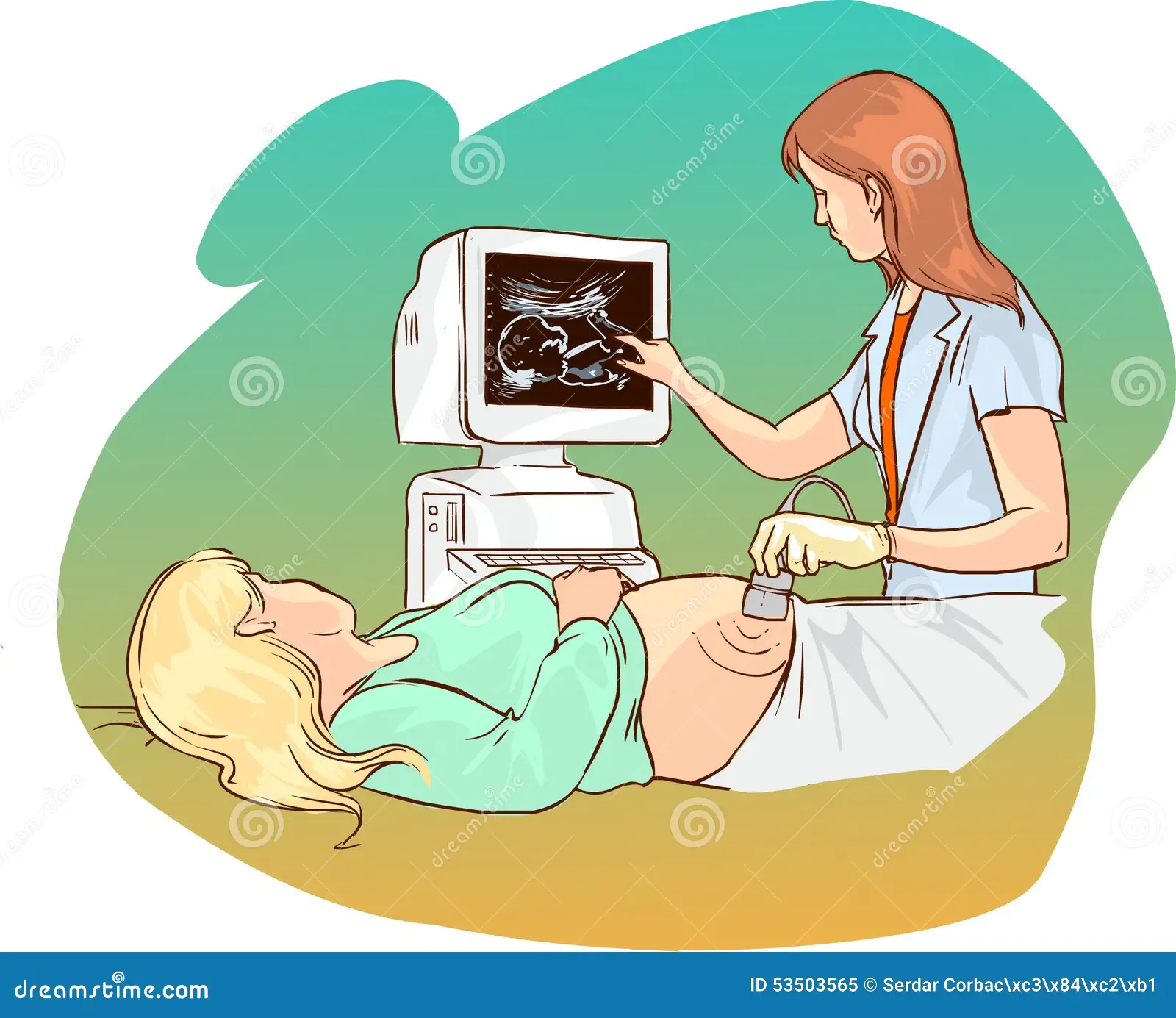 pregnant woman having ultrasound procedure vector color illustration 53503565